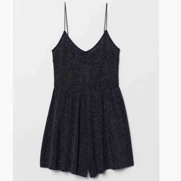 H&M play suit Glitter Romper Stretchy Silver Spaghetti Strap elastic waist S/4 - Picture 1 of 11